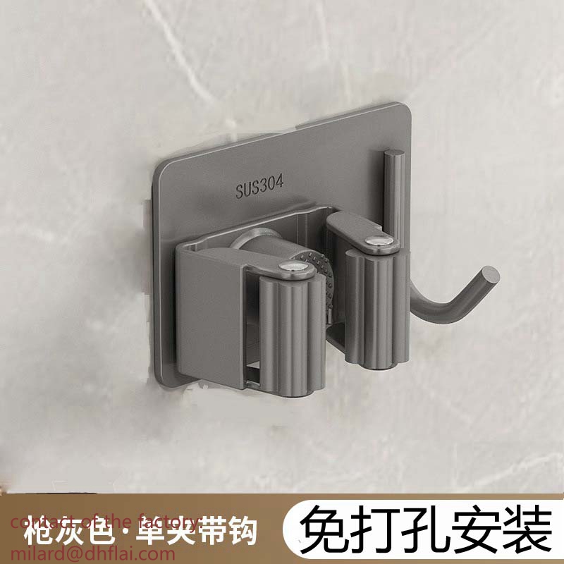 70105 Self Adhesive Stainless Steel Wall Mounted Mop and Broom Holder with Unique Hanging Hook for Bathroom, Kitchen, Home Uses